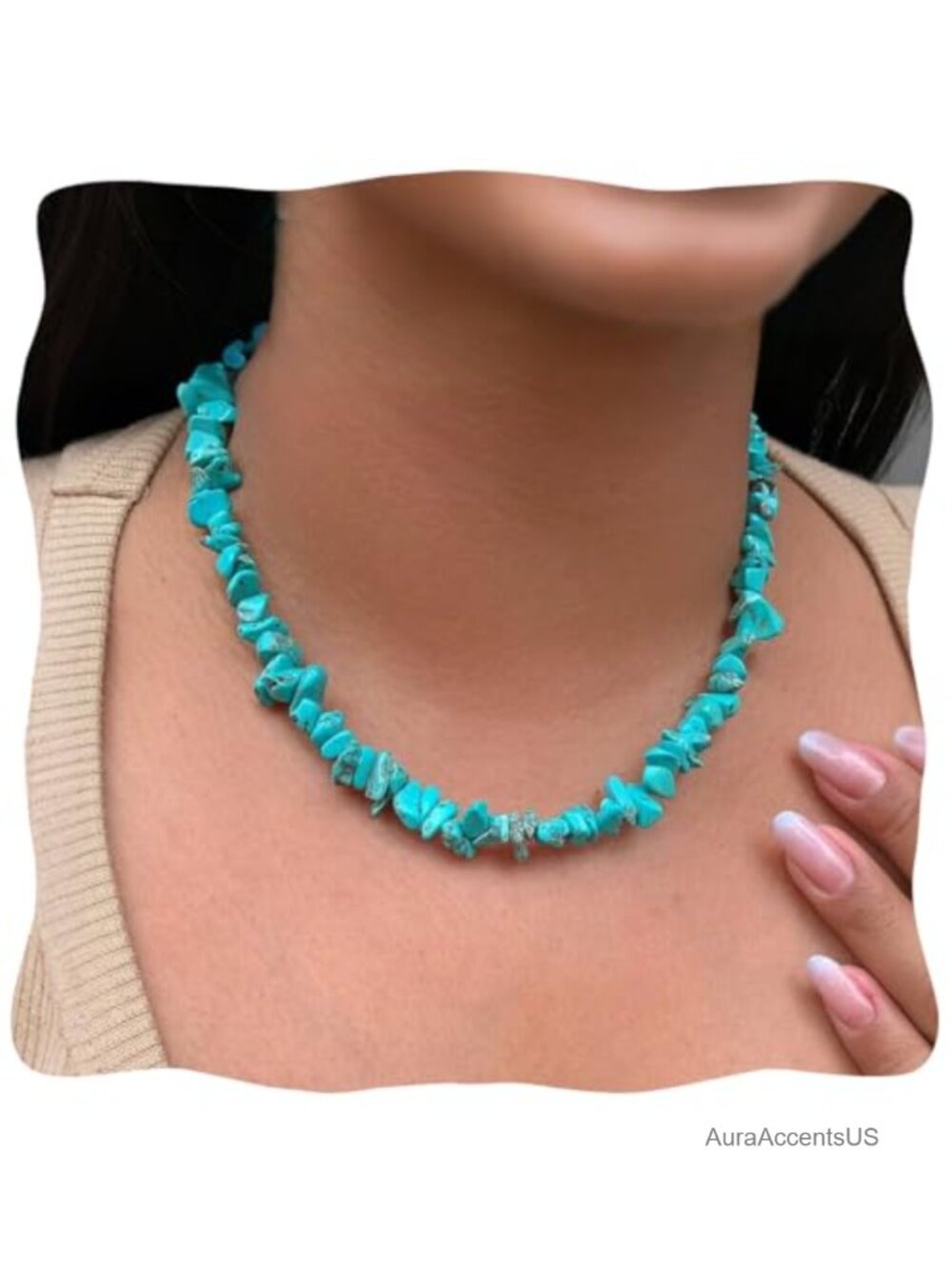 Turquoise Beaded Choker Necklace 14k Gold Plated Chain Boho Women